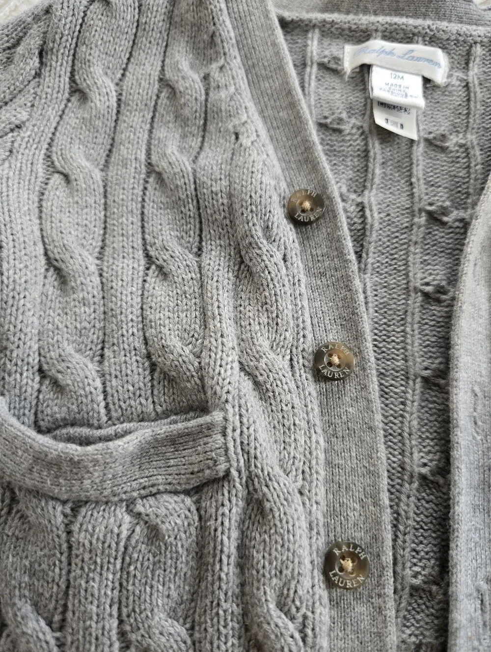Ralph Lauren kids Light Gray Cable Knit Cardigan
